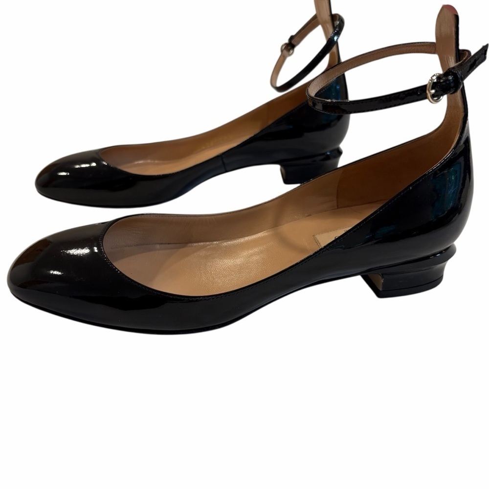 Valentino Patent Leather Ankle Strap Flats Black - Size 37.5